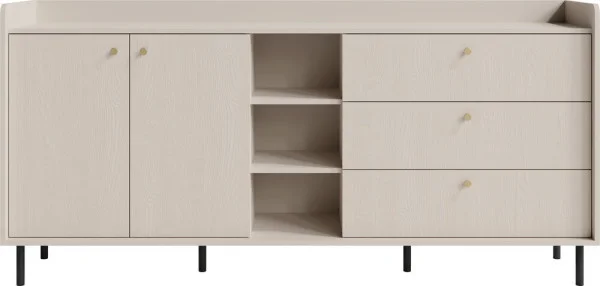 Szeroka Komoda GRANDE 193.5 cm – z szufladami i otwartymi wnękami, beż piaskowy