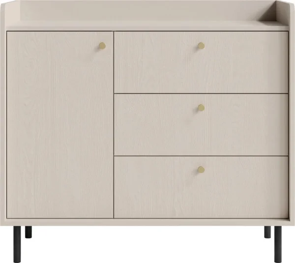 Mała Komoda GRANDE 103.5 cm – z 3 szufladami i półką, beż piaskowy