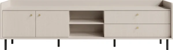 Duża szafka RTV GRANDE 210 cm – 2 szuflady, 2 półki, beż piaskowy