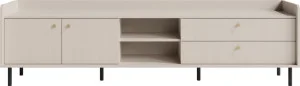 Duża szafka RTV GRANDE 210 cm – 2 szuflady, 2 półki, beż piaskowy