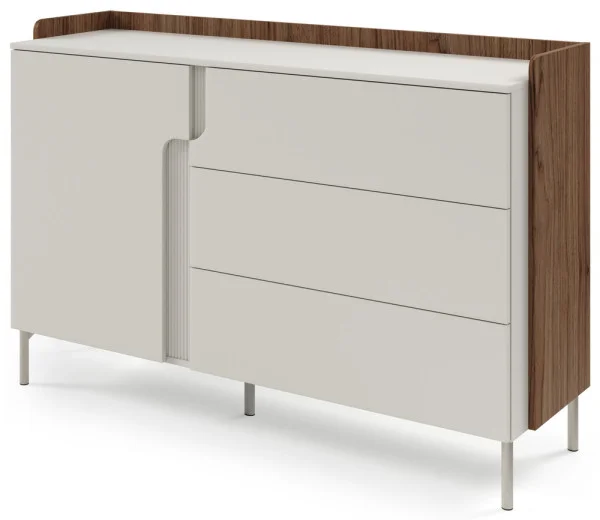 Nowoczesna komoda na nóżkach z szufladami 144 cm POSITANO - orzech alba/kaszmir