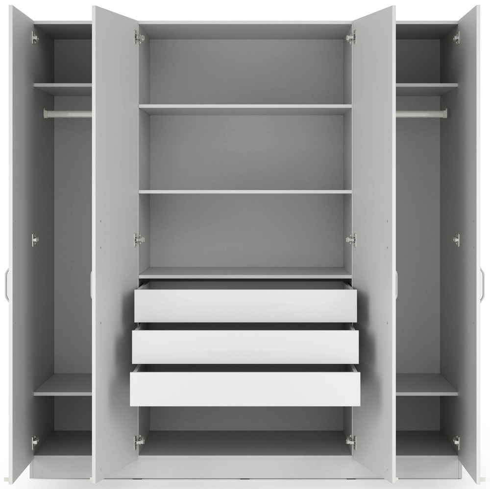 Pojemna szafa z szufladami i metalowymi uchwytami 200 cm BRAGA - szary platynowy | Szafy czterodrzwiowe Desire Furniture