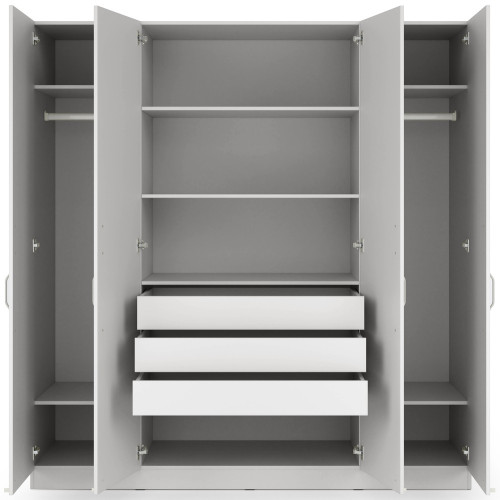 Pojemna szafa z szufladami i metalowymi uchwytami 200 cm BRAGA - szary platynowy | Szafy czterodrzwiowe Desire Furniture