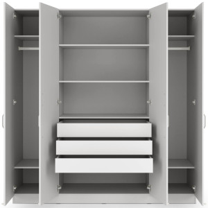 Pojemna szafa z szufladami i metalowymi uchwytami 200 cm BRAGA - szary platynowy | Szafy czterodrzwiowe Desire Furniture