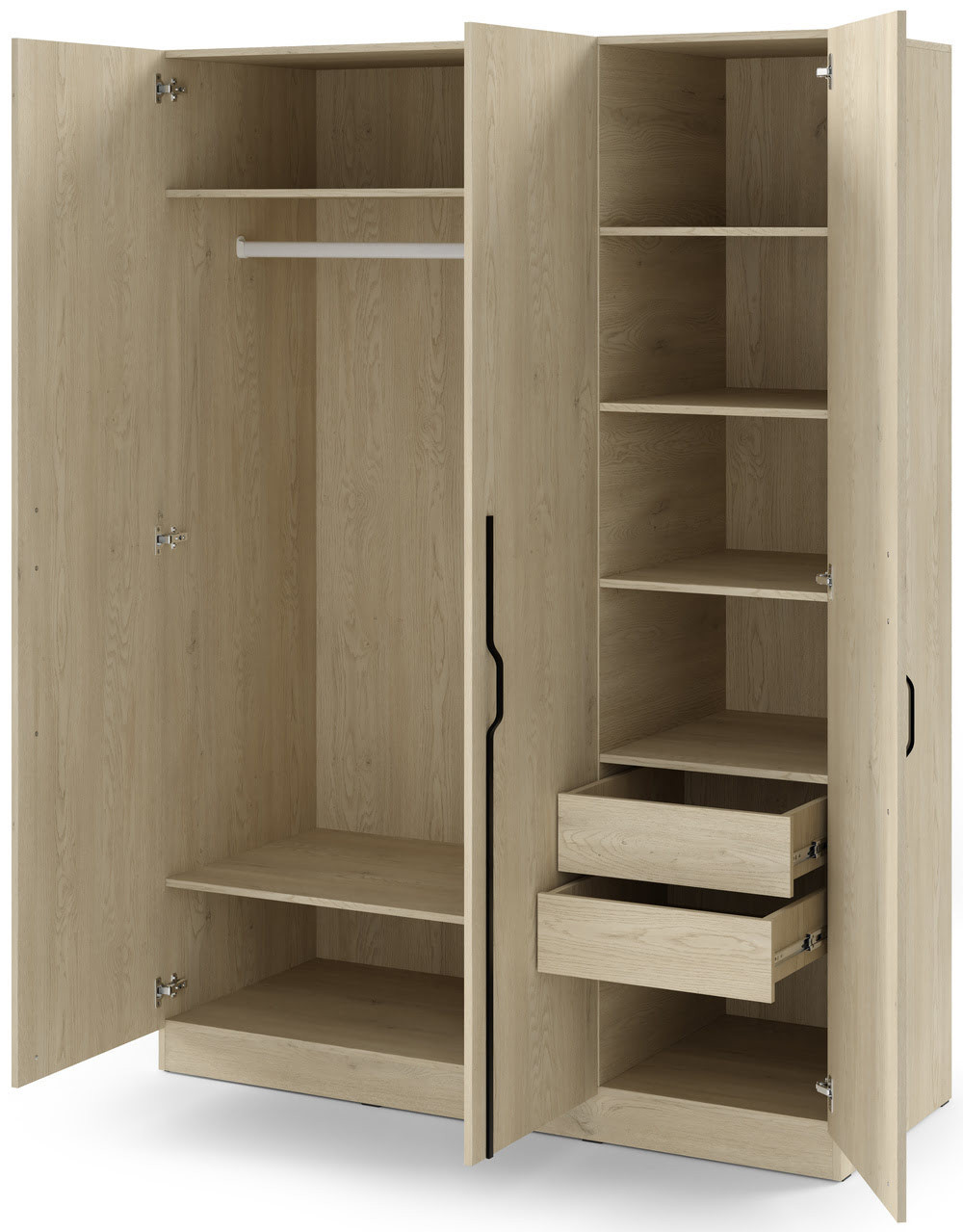 Uchylna trzydrzwiowa szafa z metalowymi uchwytami i szufladami 150 cm BRAGA - dąb cremona | Szafy trzydrzwiowe Desire Furniture