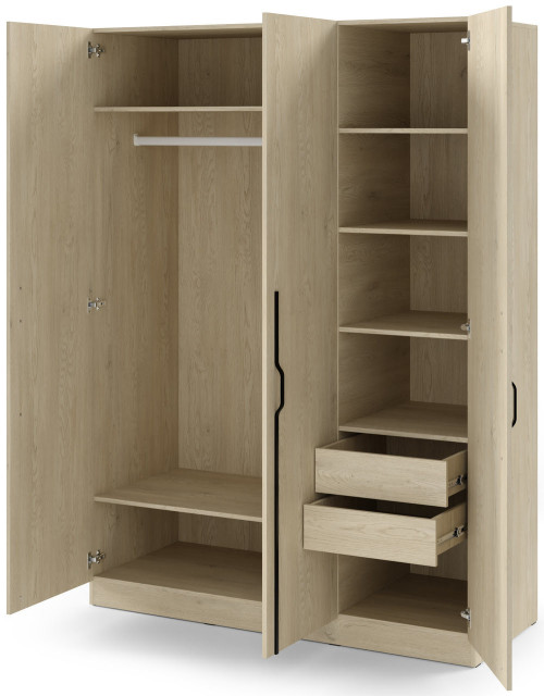 Uchylna trzydrzwiowa szafa z metalowymi uchwytami i szufladami 150 cm BRAGA - dąb cremona | Szafy trzydrzwiowe Desire Furniture
