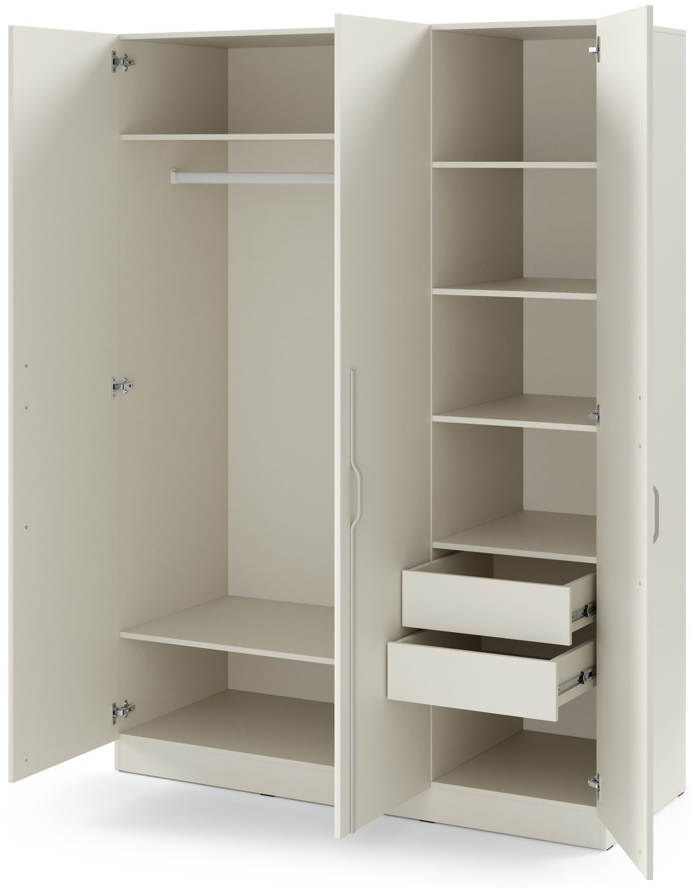 Uchylna trzydrzwiowa szafa z metalowymi uchwytami i szufladami 150 cm BRAGA - kaszmir | Szafy trzydrzwiowe Desire Furniture