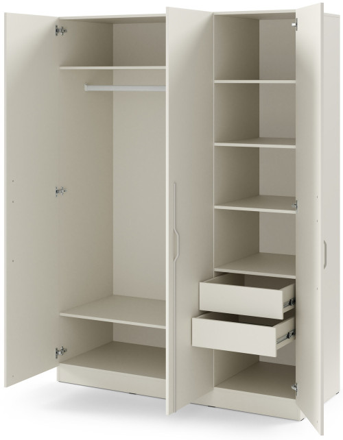 Uchylna trzydrzwiowa szafa z metalowymi uchwytami i szufladami 150 cm BRAGA - kaszmir | Szafy trzydrzwiowe Desire Furniture