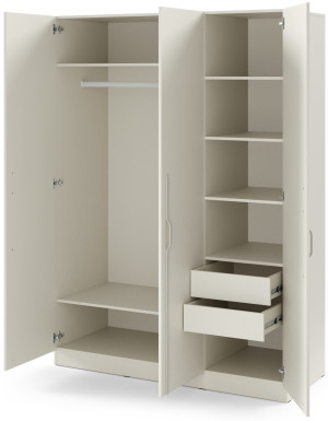 Uchylna trzydrzwiowa szafa z metalowymi uchwytami i szufladami 150 cm BRAGA - kaszmir | Szafy trzydrzwiowe Desire Furniture