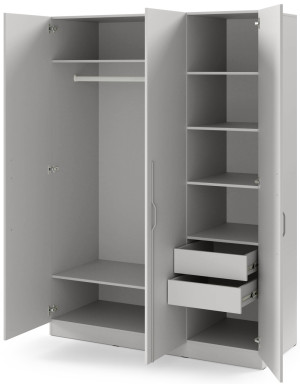 Uchylna trzydrzwiowa szafa z metalowymi uchwytami i szufladami 150 cm BRAGA - szary platynowy | Szafy trzydrzwiowe Desire Furniture