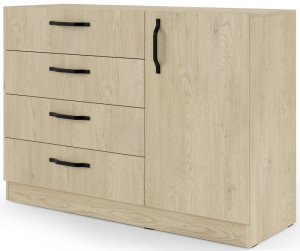Mała komoda z szufladami i metalowymi uchwytami 121 cm BRAGA - dąb cremona