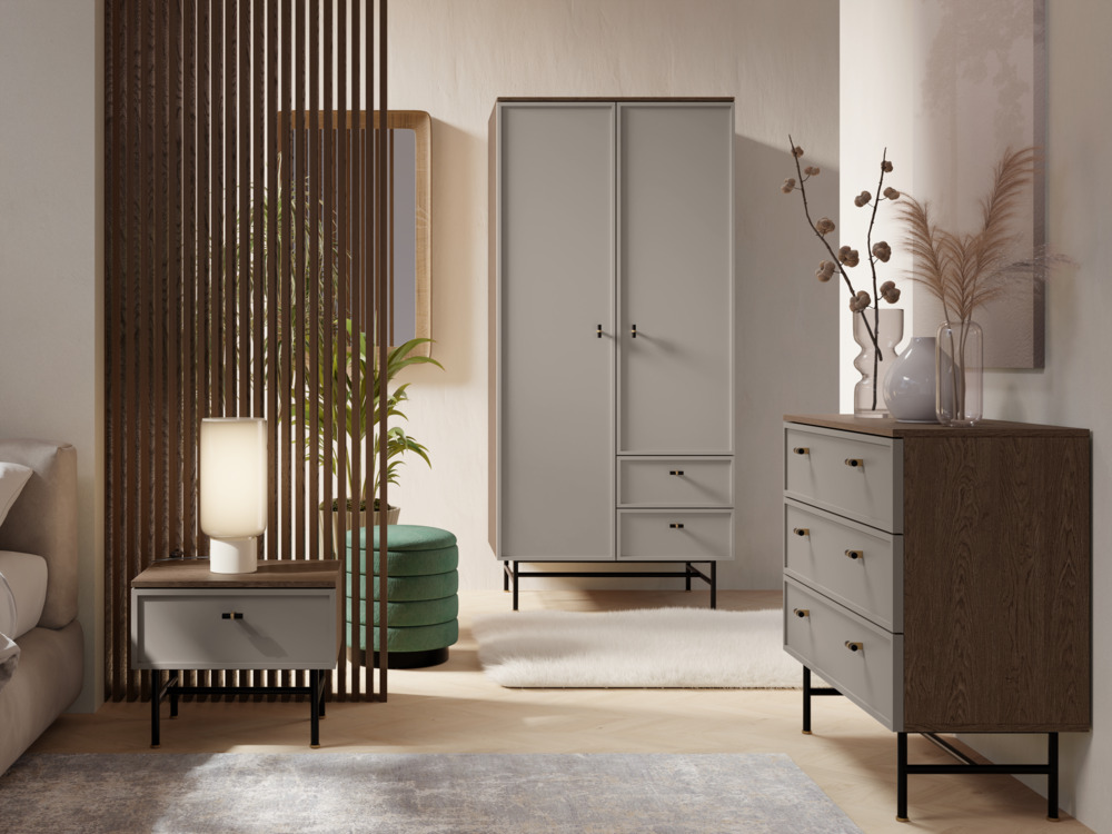 Szafki nocne wiszące Desire Furniture w aranżacji sypialni kolekcja Elora