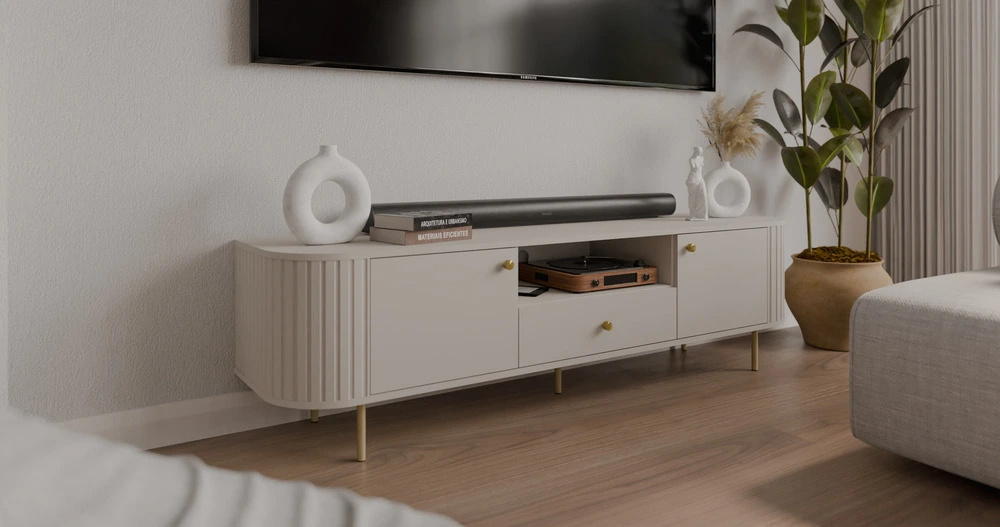Szafki RTV z półkami do salonu Desire Furniture kolekcja Ovalio