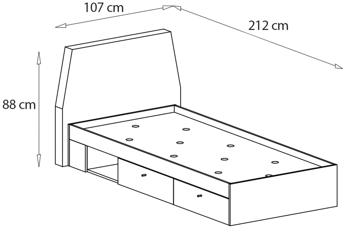 Łóżko ALESSIO – rysunek techniczny
