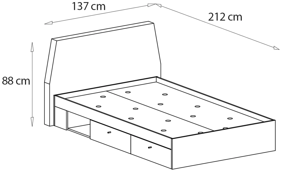Łóżko ALESSIO – rysunek techniczny