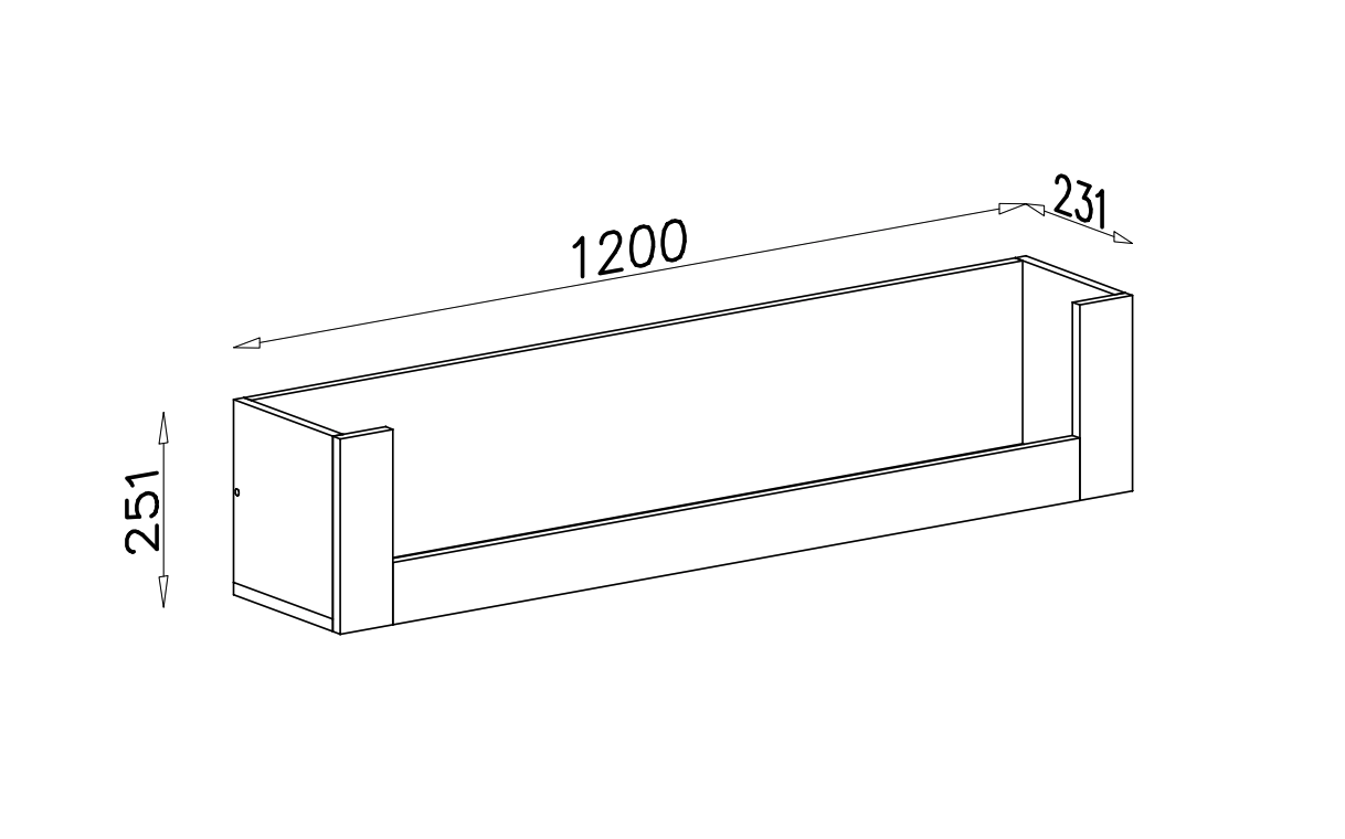 Półka wisząca BERGEN – rysunek techniczny