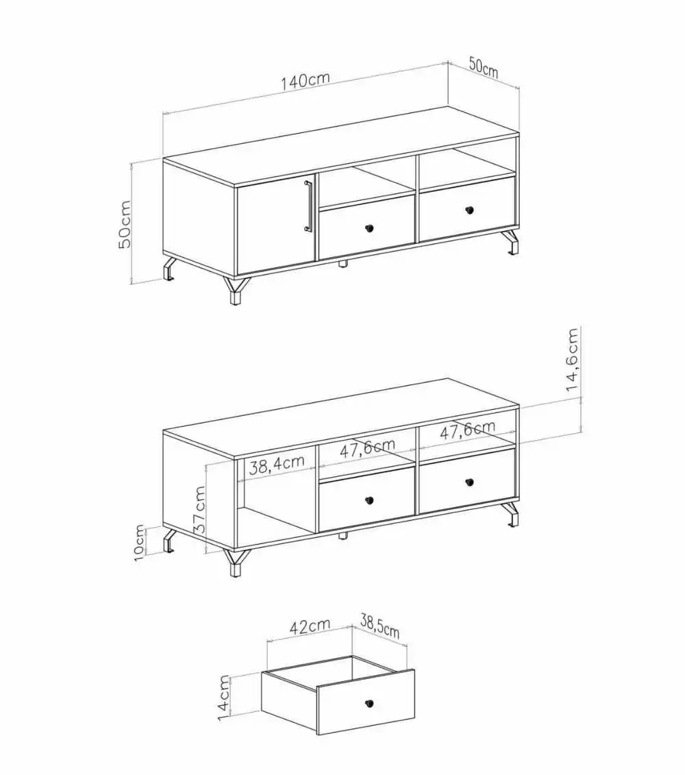 Szafka RTV BERGEN – rysunek techniczny