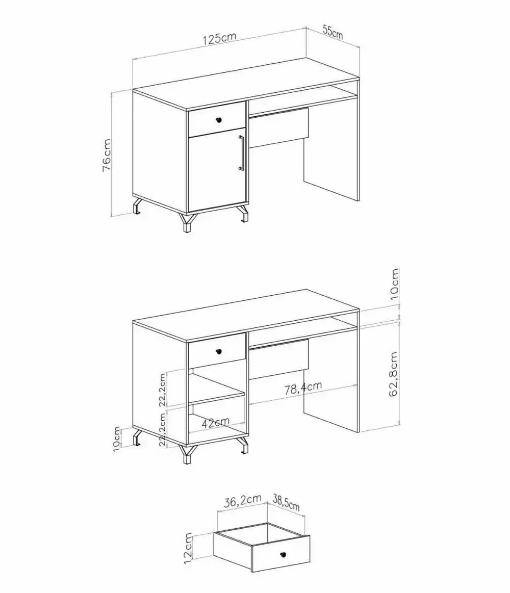 Biurko BERGEN – rysunek techniczny