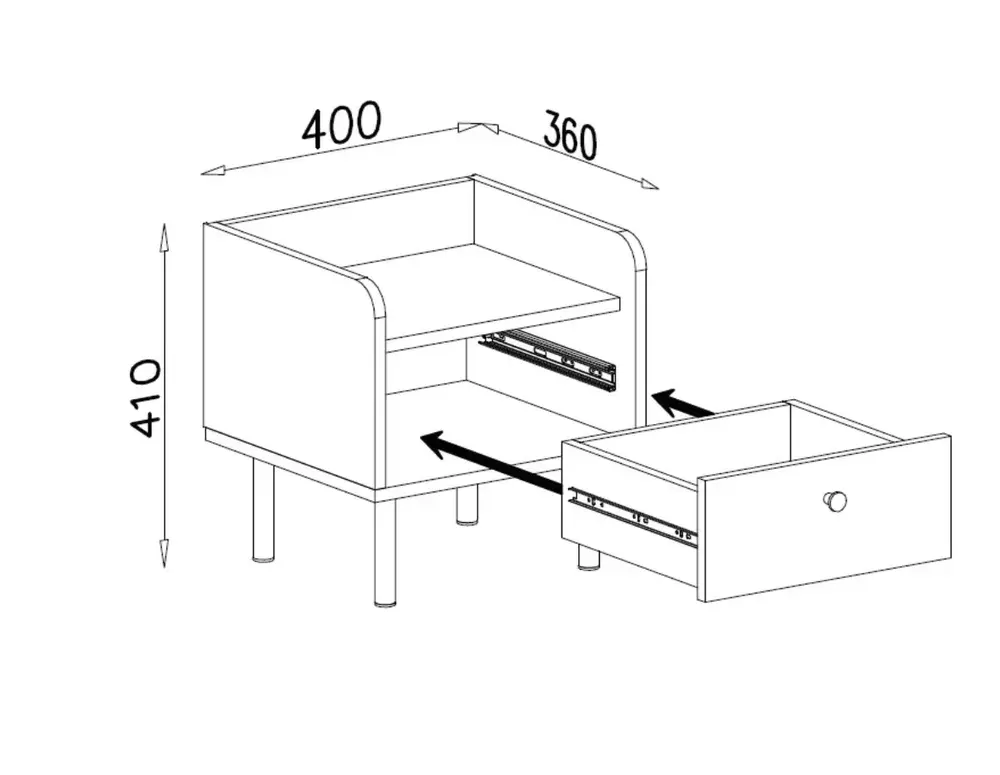 Szafka nocna GRANDE – rysunek techniczny