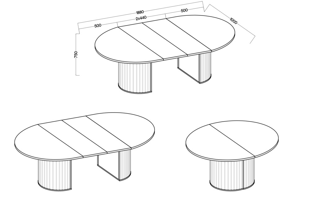 Stół owalny OVALIO – rzut techniczny