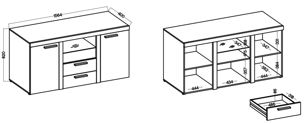 Komoda RUMBA – rysunek techniczny